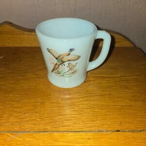 Vintage fire-king ware made in the USA milk glass 8oz coffee mug pheasant print